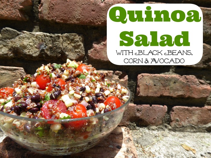 Red Quinoa Salad with Black Beans, Corn & Avocado