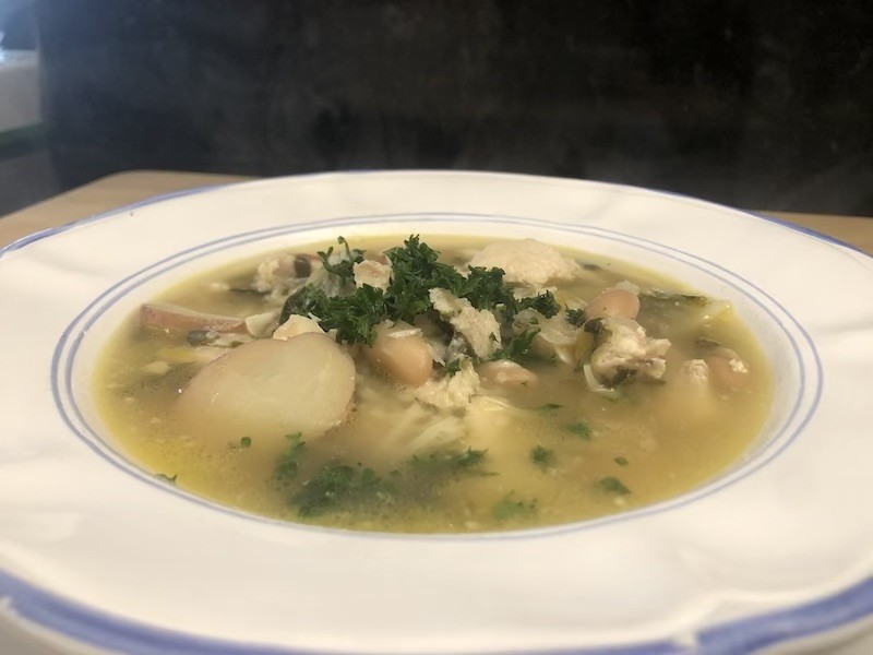 Potato, Leek and Spinach Soup with Diced Chicken Recipe